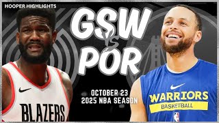 Golden State Warriors vs Portland Trail Blazers Full Game Highlights  Oct 23  2025 NBA Season [upl. by Aketahs]