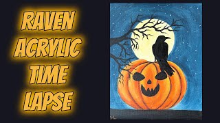 Raven Halloween Step by Step Acrylic Painting Challenge Time Lapse [upl. by Anazraf626]