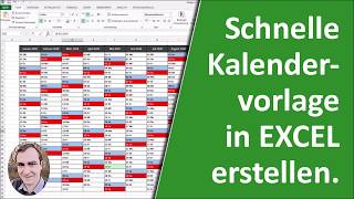 Schnelle Kalendervorlage in Excel erstellen [upl. by Nnayelsel849]