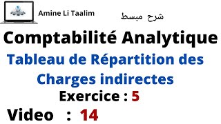 Comptabilité Analytique  Tableau de Répartition des charges indirectes Exercice 5 [upl. by Cowley]