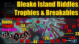 Batman Arkham Knight Bleake Island Riddles Trophy and Breakable Objects Locations [upl. by Patric814]