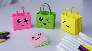 How To Make Paper Bags Craft  Origami Paper Craft Mini Bag  Origami Paper Handbag [upl. by Niu]