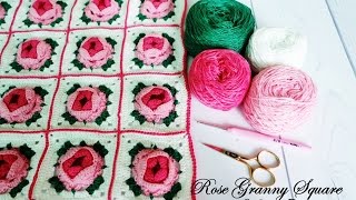 Crochet Tutorial Merajut Rose Granny Square by Natassia Craft [upl. by Leahcimaj]