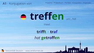 Konjugation des Verb „treffen“ hat  alle Zeitformen lernen Übersetzung Tutorial [upl. by Gisser]