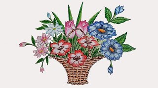 How to draw flower basket step by step [upl. by Anivas]