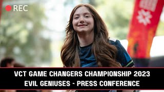 Evil Geniuses GC EG vs SMG VCT Game Changers Championship Press Conference [upl. by Ginsburg]