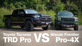 2023 Nissan Frontier Pro4X vs Toyota Tacoma TRD Pro  Walkaround and Review [upl. by Nylia522]