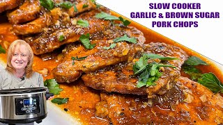 Slow Cooker GARLIC amp BROWN SUGAR PORK CHOPS [upl. by Oecile]