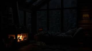 Cozy Bedroom Snow Fireplace  Snowy Night On The Mountain With Crackling Fireplace For Relax Study [upl. by Orelu]