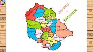 How to draw the Jammu amp Kashmir map with districts  Stepbystep drawing tutorial [upl. by Kendry]