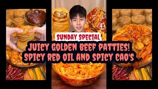 Asmr Eating Spicy Food  Juicy Golden Beef Patties Spicy Red Oil And Spicy Caos [upl. by Trovillion]