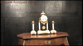 Antique French White Marble and Ormolu Portico Clock Set by Vincenti 3341 [upl. by Akissej]