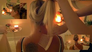 ASMR Extremely Tingly Hair Play amp Brushing my Friends Hair with Neck amp Shoulder Massage Soft Spoken [upl. by Beitz]