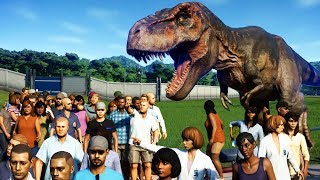 GIANT TREX vs 3000 GUESTS in Jurassic World Evolution [upl. by Stickney850]