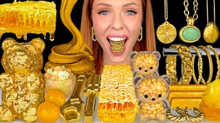 ASMR MUKBANG Gold Food Edible Jewelry Candy Slime Honeycomb Edible Gold Dust Lemon Jelly 먹방 [upl. by Wolfie]