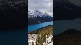 Peyto Lake Viewpoint Banff shorts lake alberta canada travelvlog banff tour snow snowfall [upl. by Macegan568]