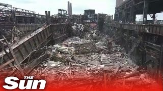 Drone footage shows destroyed Azovstal steel plant in Mariupol [upl. by Wrightson]