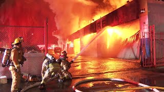 Canoga Park CA Greater alarm fire rips through a row of commercial businesses around 2am [upl. by Carlee]