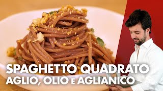 Spaghetti Quadrato aglio olio peperoncino  vino Aglianico e formaggio caciocavallo CR7 [upl. by Berni402]