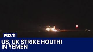 US UK strike Houthi in Yemen [upl. by Reifinnej]