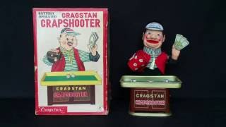 Cragstan Crapshooter Japan Battery Operated Tin Toy Y Co 1950s [upl. by Ehtylb]