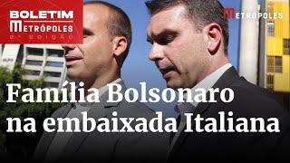 Flávio e Eduardo Bolsonaro vão a embaixada pedir cidadania italiana  Boletim Metrópoles 2º [upl. by Let]