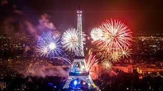 Eiffel Tower Fireworks  Bastille Day France  National day  Paris Street view [upl. by Laural100]