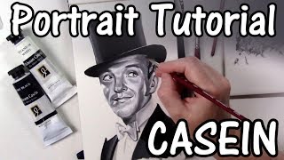 EXPLORING CASEIN Fred Astaire monochromatic portrait painting tutorial [upl. by Arman]