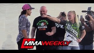 Demetrious Johnson vs Ray Borg Amanda Nunes vs Valentina Shevchenko Face Off Ahead of UFC 215 [upl. by Egwan]