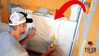 Every Step you Need to Install Large Format Tiles on a new Walk in Shower Wall Tile walls 101 [upl. by Ahsikram388]