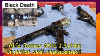 Leaking stuck Injector seals Black death How to replace seals on 13 jtdm Alfa Mito Fiat vauxhall [upl. by Upton414]