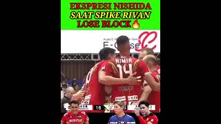 🔥EKSPRESI NISHIDA SAAT SPIKE RIVAN LOSE BLOCK ❗ volleyball vollyballworld volimania volitarkam [upl. by Moule251]