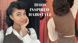 1940s Hair Tutorial  Curled Bumper Bangs natural hair [upl. by Liba714]