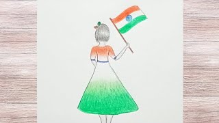 Republic Day With Beautiful Girl 💗 Easy Republic Day Drawing  Girl Drawing [upl. by Bhayani601]