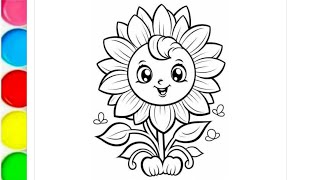 Beautiful Sun flower drawing and colouring how to draw flower step by step for kids and toddlers [upl. by Eatnahc]