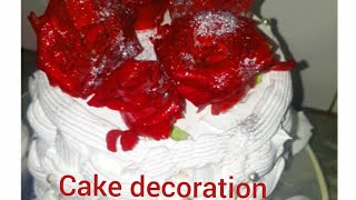 Red rose cake decoration by Recipe with Fatima [upl. by Adnohsad]