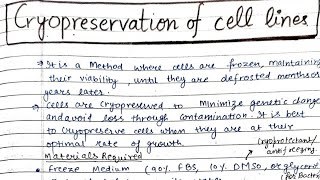 Cryopreservation of cell lines Animal cell preservation Notes 😎 [upl. by Candra901]