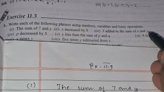 CLASS 5 TH ALGEBRA EX 113 WRITE PHRASES USING NUMBERSVARIABLES AND BASIC OPERATIONS  THE SUM [upl. by Drew575]