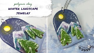 JustHandmade  Polymer clay winter landscape pendant  tutorialJewelry designPolymer clay painting [upl. by Elbag]