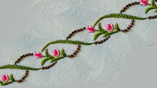 Hand Embroidery Tutorial Basic Stitches Border Design [upl. by Endaira]