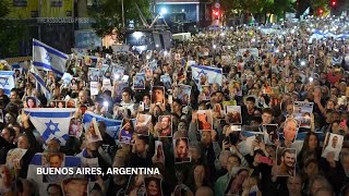 Demonstrations and vigils held in Latin America a year after October 7 attacks [upl. by Adohr986]