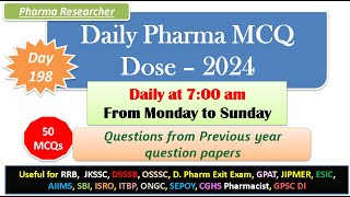 Day 198 Daily Pharma MCQ Dose Series 2024 II 50 MCQs II exitexam pharmacist druginspector dsssb [upl. by Weitman]