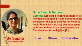 Hahn Banach Theorem  Normed Linear Space  by Sapna  billionaireicon3311 [upl. by Michelina]