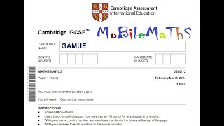 CAMBRIDGE IGCSE 0580 PAPER 1 MATHEMATICS  Cambridge  058012februarymarch2024 [upl. by Luella364]