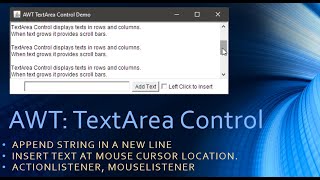 15 Java AWT TextArea  Append Text and Insert text at cursor position [upl. by Mad]