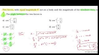 Two forces with equal magnitude F act on a body and the magnitude of the resultant force is 3F [upl. by Squire]