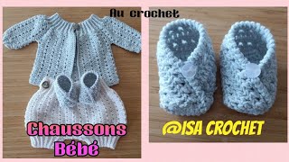 Tuto chaussons bébé forme kimono quot lili quot 03 mois au crochet facile et rapide isacrochet [upl. by Shurlocke]