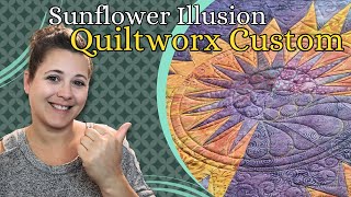 Sunflower Illusions Quiltworx Custom Quilting with FreeMotion Feathers and Curved Quiting Rulers [upl. by Eibbob953]