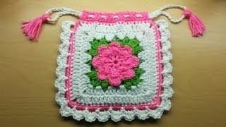 How To Crochet a Purse  Drawstring Granny Square Purse [upl. by Annaeel41]