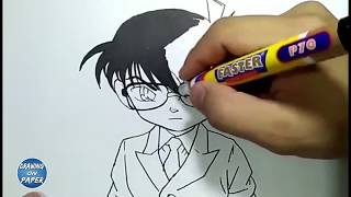 Very Easy How to Draw Detective Conan  Drawing doodle art for kids [upl. by Earehs403]